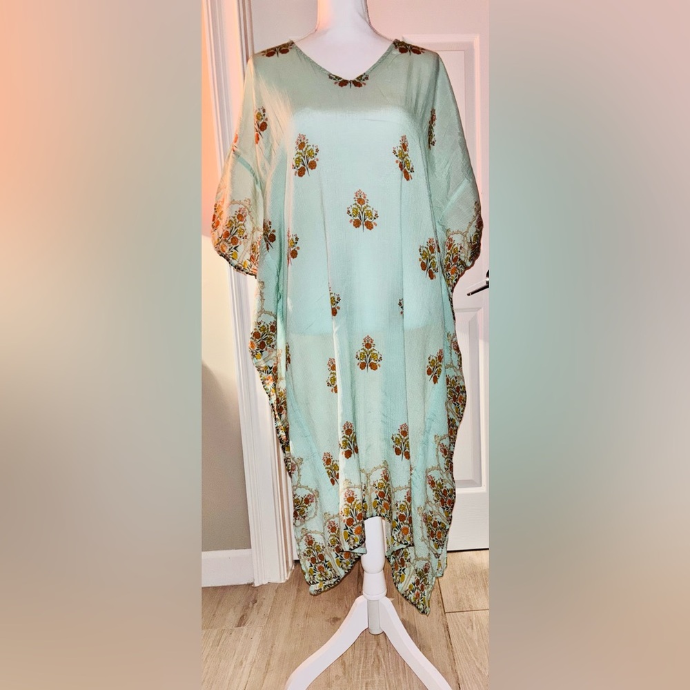 SUNDANCE Aqua Floral Sheer Bohemian Kimono :INDIA